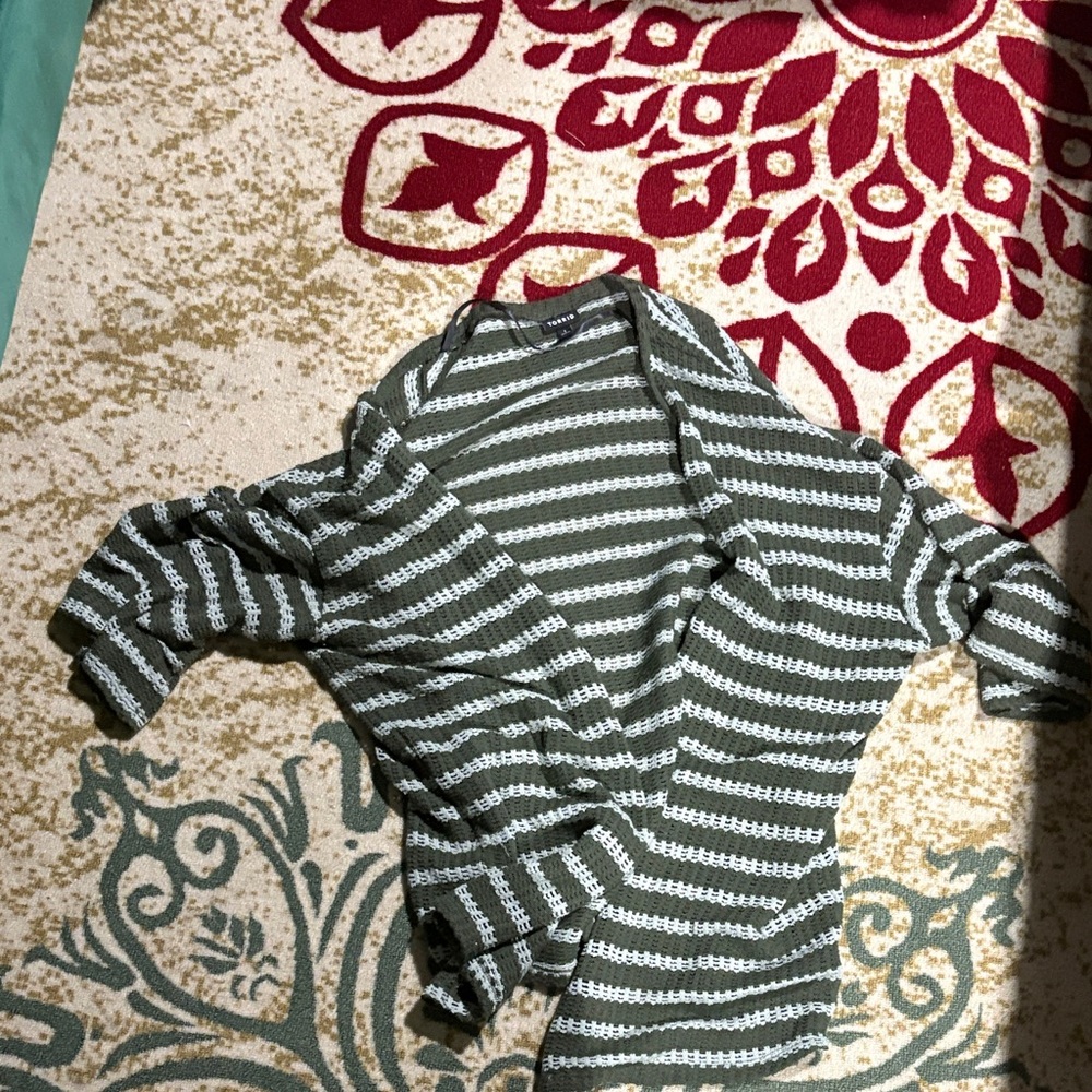 Striped Knit Cardgain in Olive and White